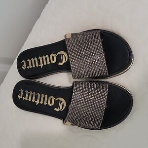 Juicy Couture Black Sandals with Gold Sparkle